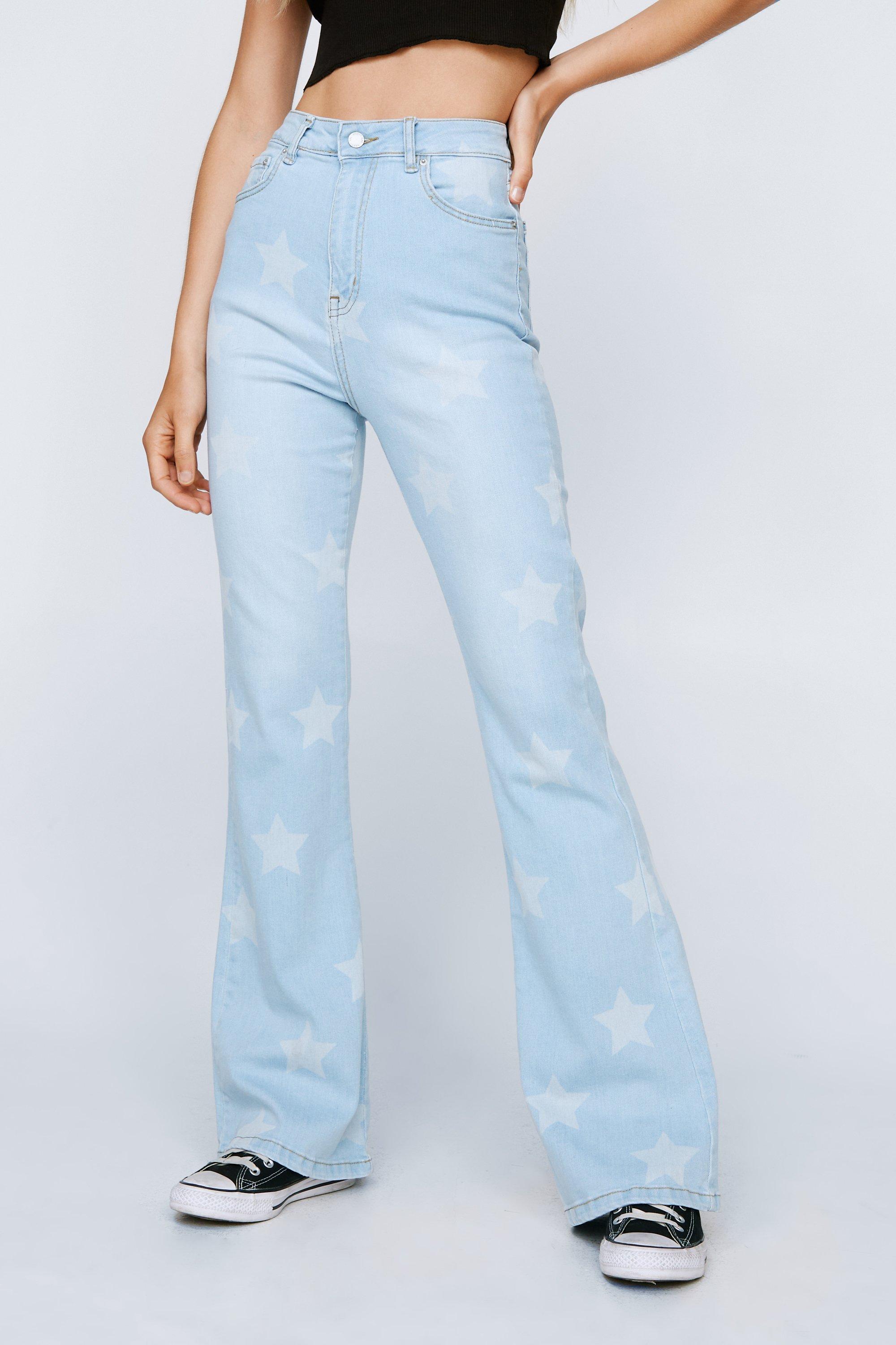 Star printed flare store jeans